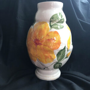 Large porcelain Jar with hand painted hibiscus flowers