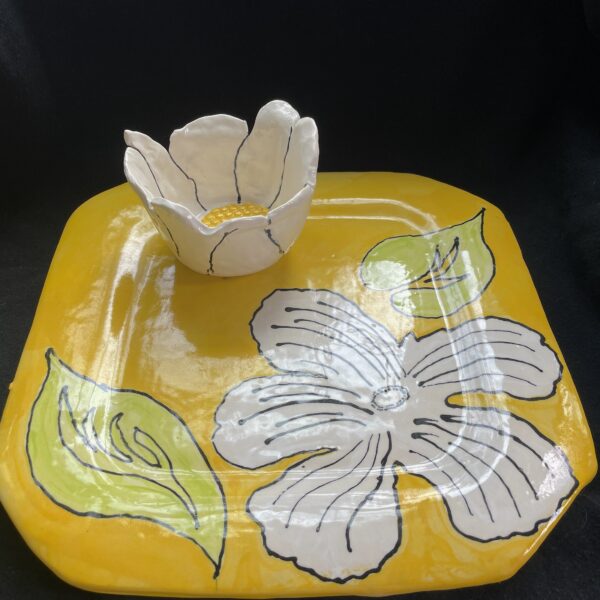 Large Yellow Square Tray and Bowl Set - Image 2