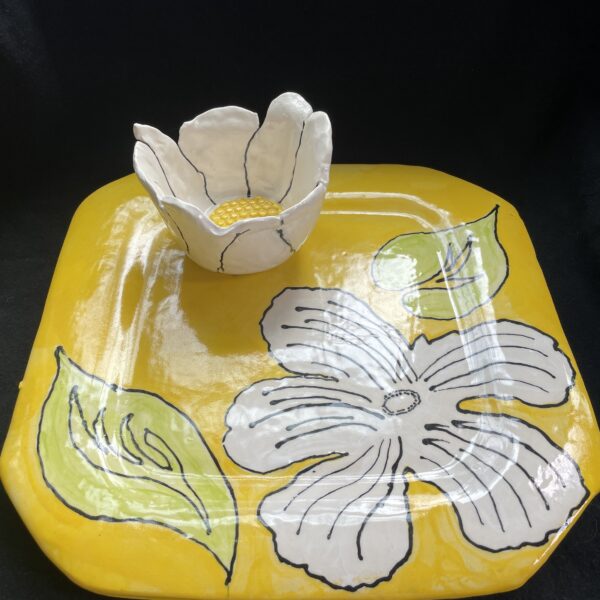 Large Yellow Square Tray and Bowl Set - Image 4