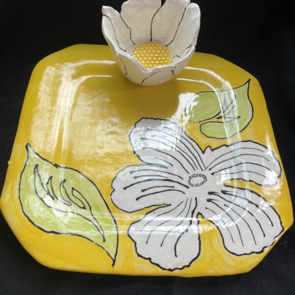 Large Yellow Square Tray and Bowl Set - Image 5